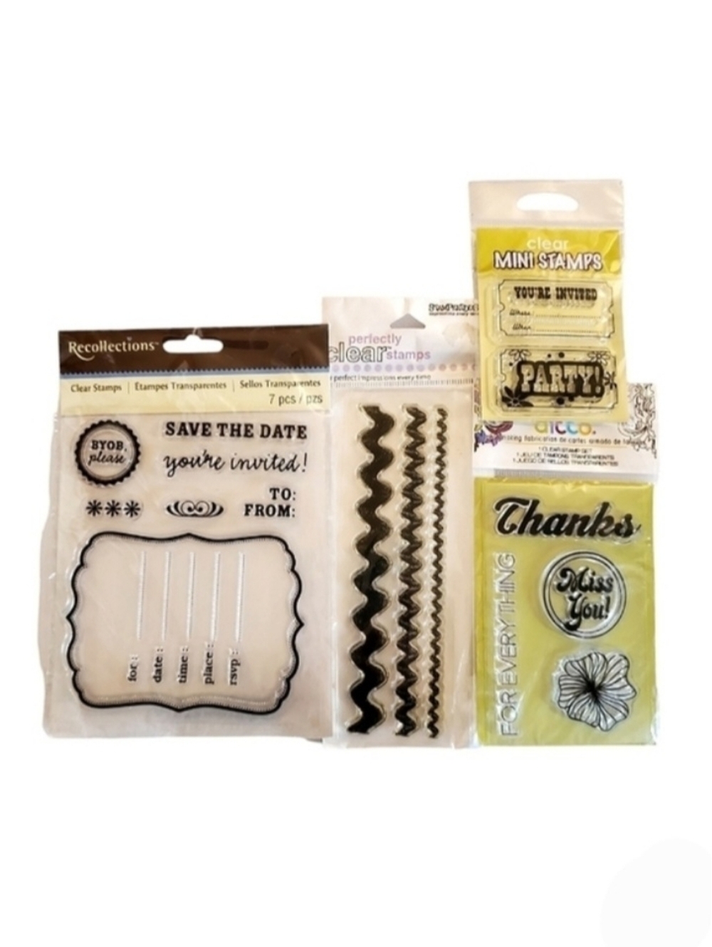 Clear Rubber Stamps, 4 NIP Sets Recollections Stampendous